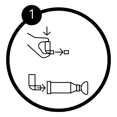 Shake inhaler and insert into back of chamber.